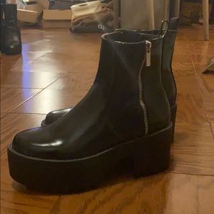 Trendy, chunky, platform black boots